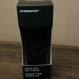 2024 Starbucks Black Pleated Metallic Core Tumbler Cold Cup Key Chain NWT